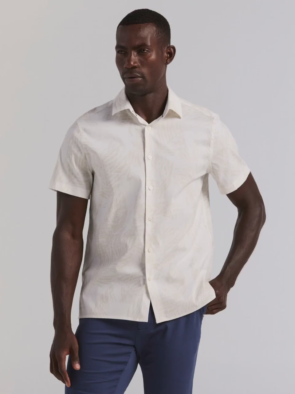 Textured Feather Palm Print Cotton Shirt