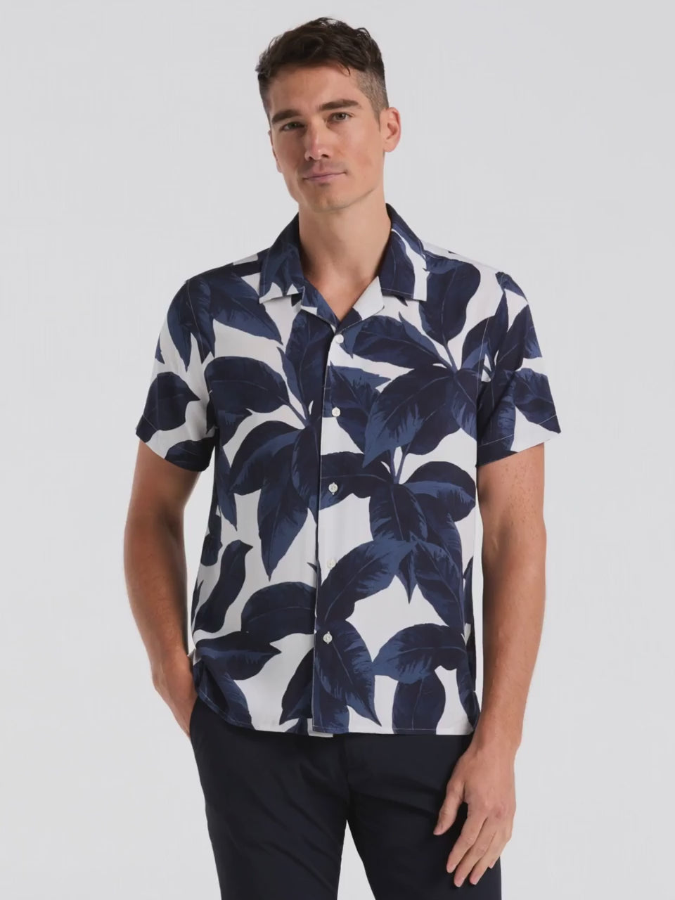 Tropical Plant Print Camp Collar Shirt – Perry Ellis
