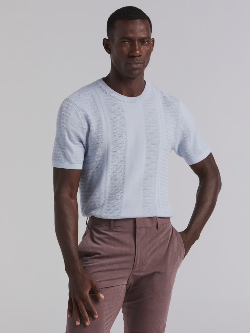 Textured Stripe Crew Neck Sweater Tee