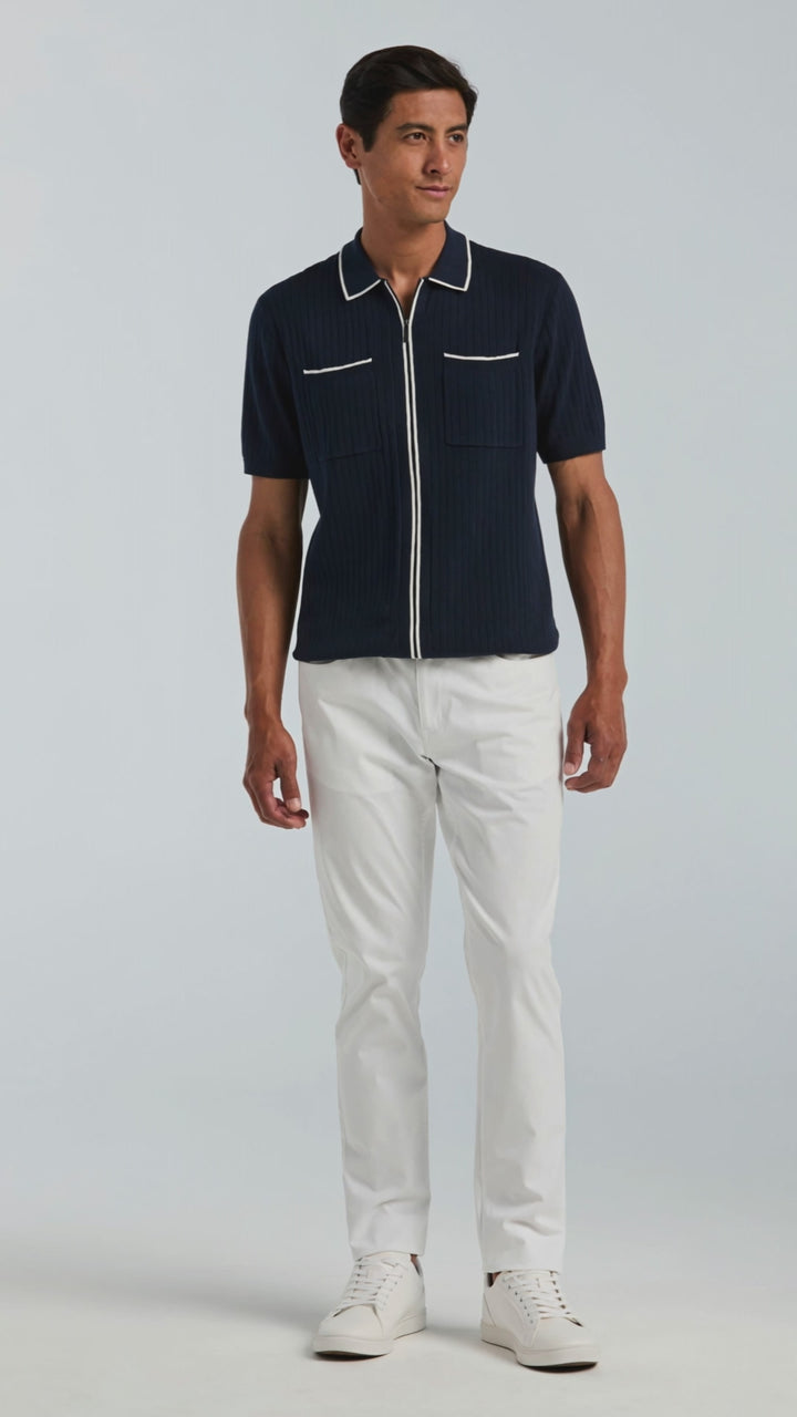 Cotton Tipped Ribbed Full Zip Sweater