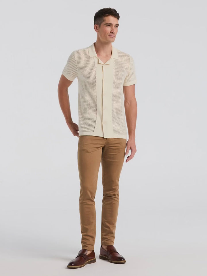 Cotton Jacquard Open Stitch Button Front Sweater