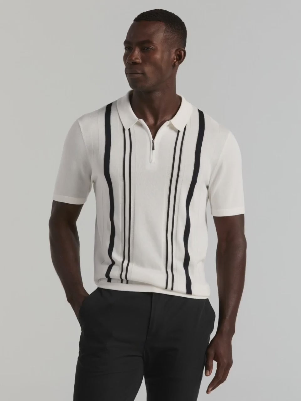 Cotton Modal Stripe Polo Sweater