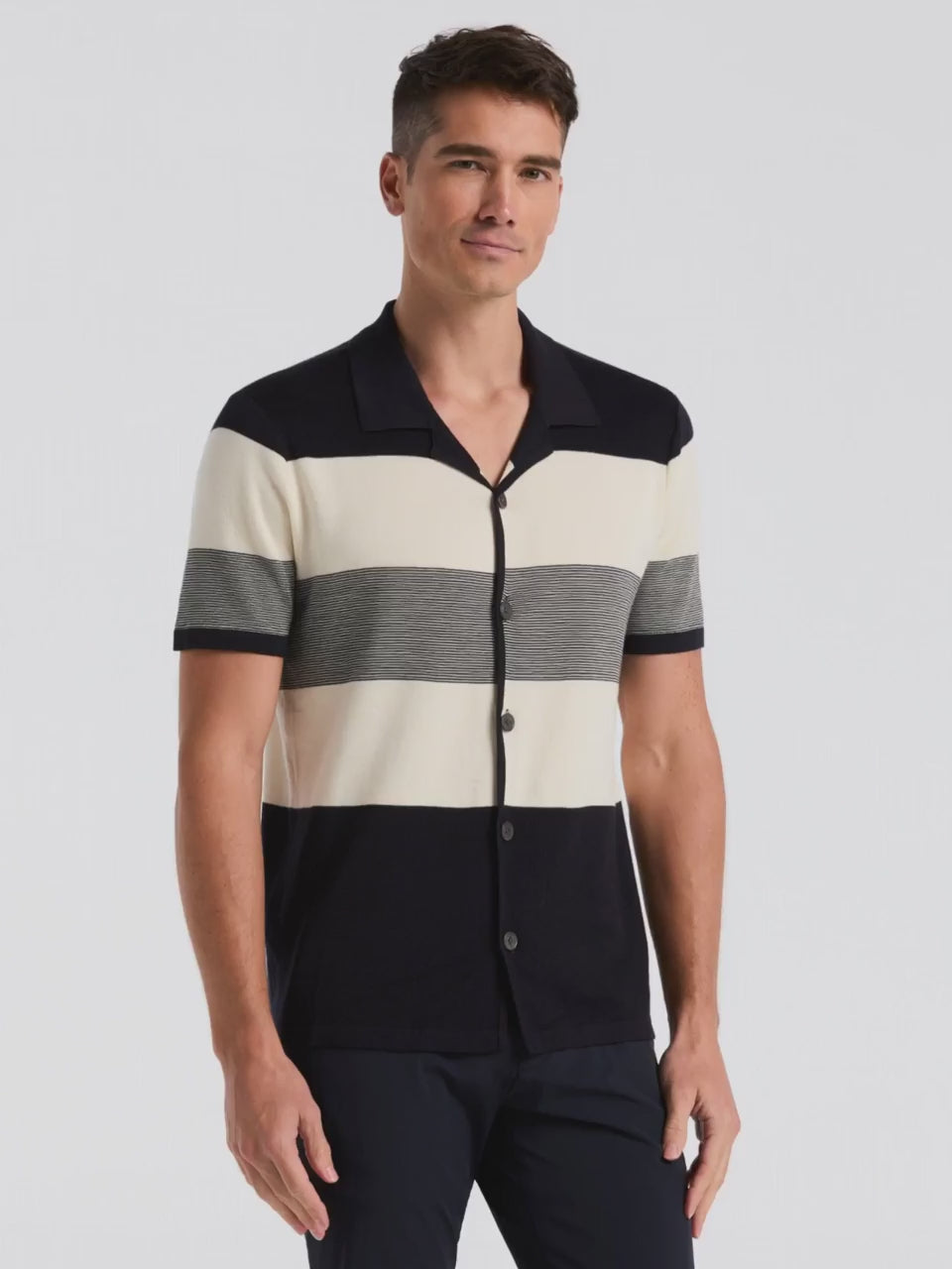 Stripe Button Front Sweater Shirt