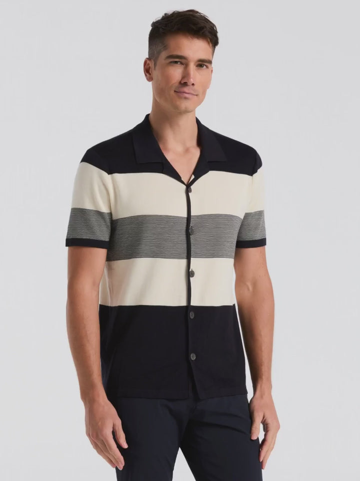 Stripe Button Front Sweater Shirt