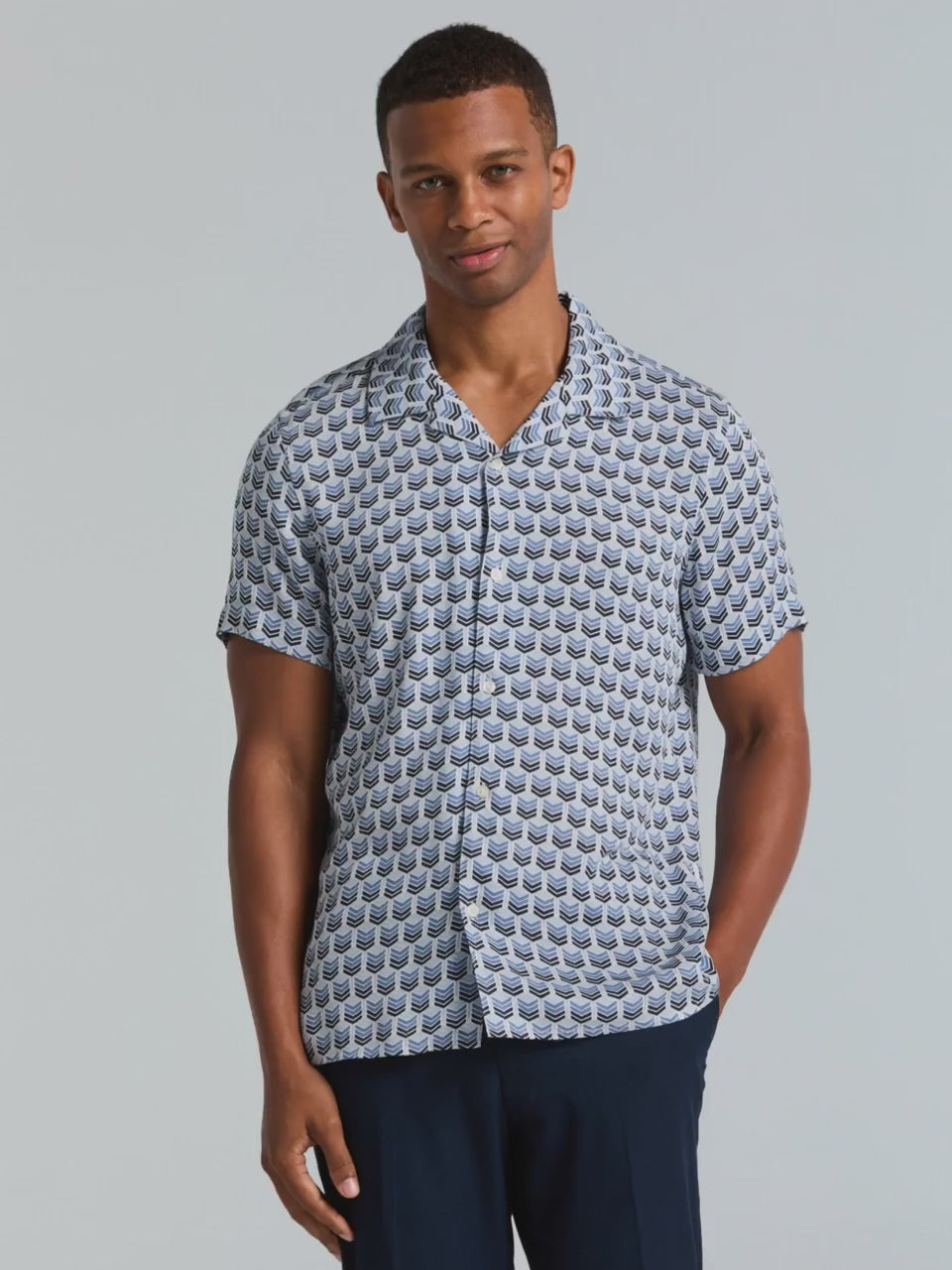 Chevron Print Camp Collar Shirt