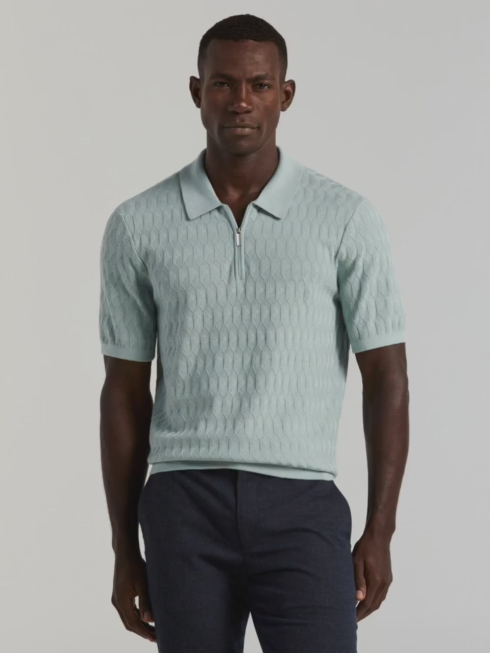 Geometric Pattern Zip Polo Sweater – Perry Ellis