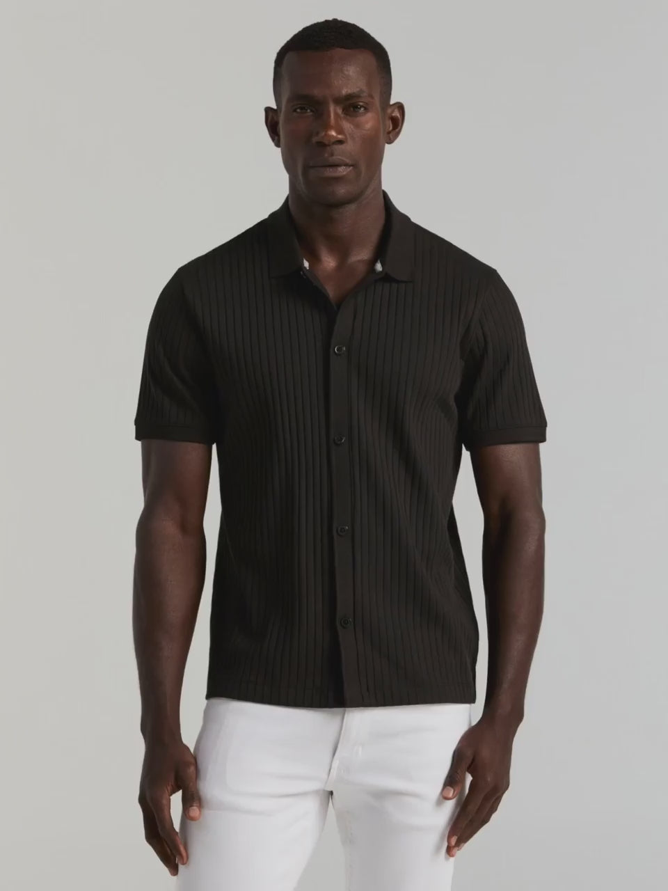 Ribbed Button Up Polo Shirt