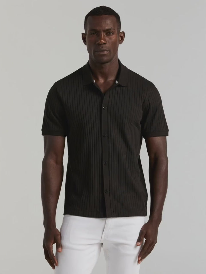 Ribbed Button Up Polo Shirt