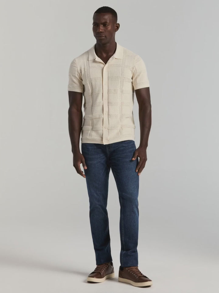 Cotton Open Stitch Jacquard Button Front Sweater