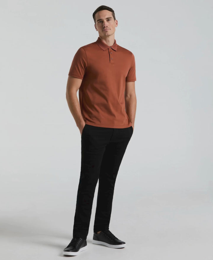 Video of a man wearing the perry Ellis Cool Interlock Polo in Rustic Brown