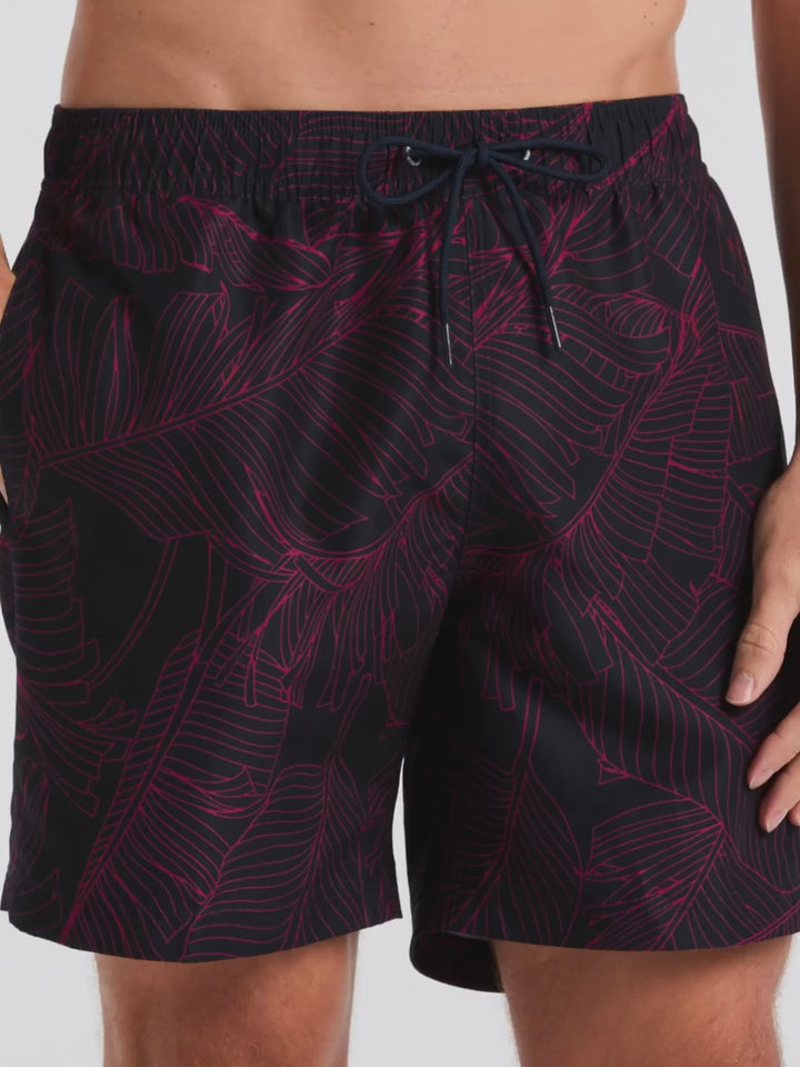 Botanical Line Print Swim Trunk