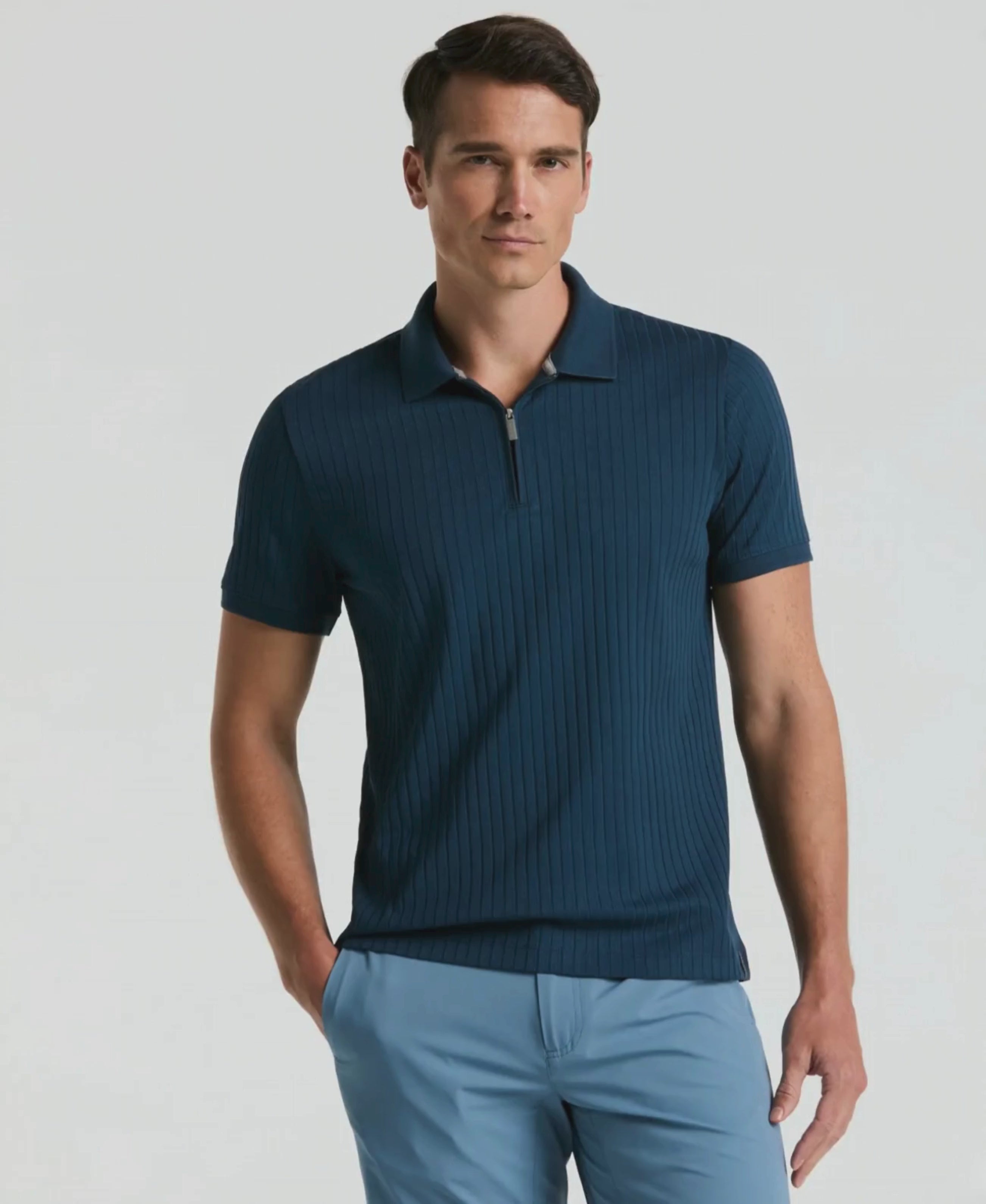 Ribbed Quarter Zip Polo – Perry Ellis