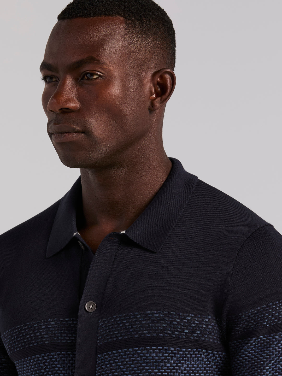Cotton Modal Textured Button Front Sweater (Dark Sapphire) 