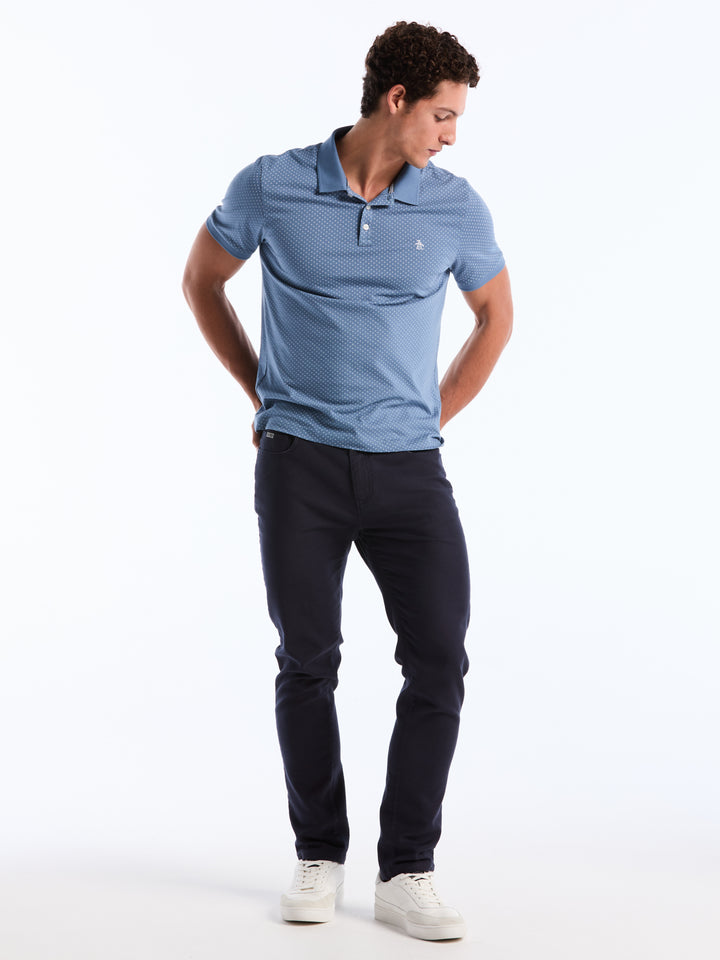 Diamond Ditsy Print Cotton Polo Shirt (Copen Blue) 