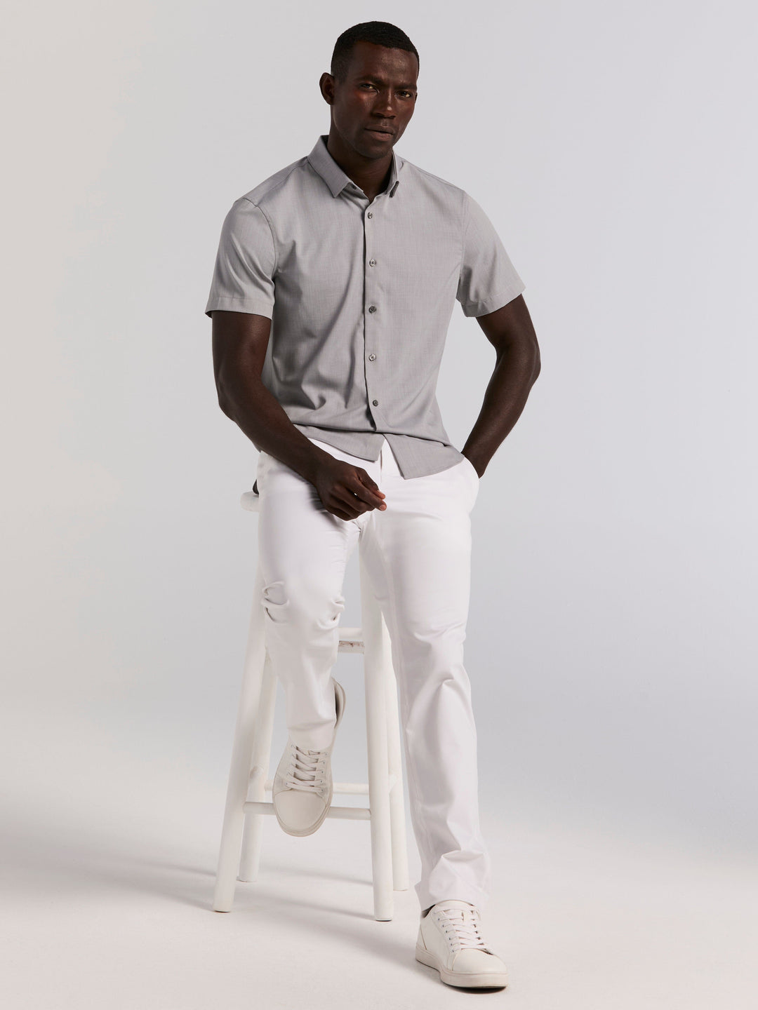Slim Fit Short Sleeve Spread Collar Shirt (Chiseled Stone) 