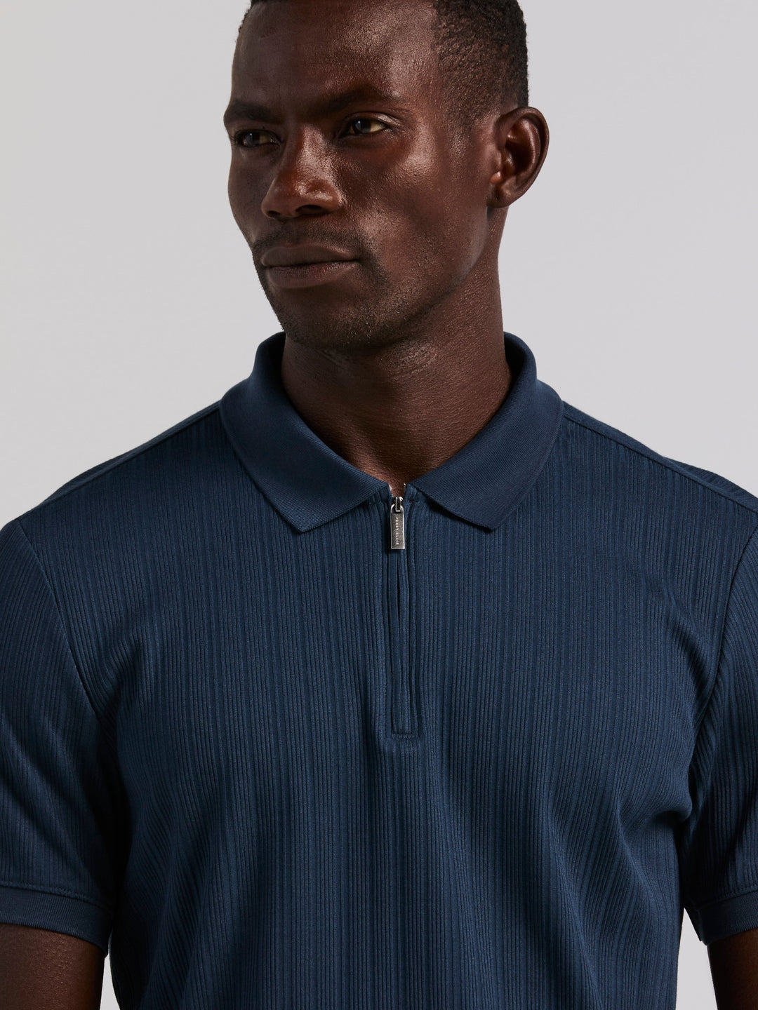 Vertical Rib Slim Fit Zip Polo Shirt (Moonlight Ocean) 