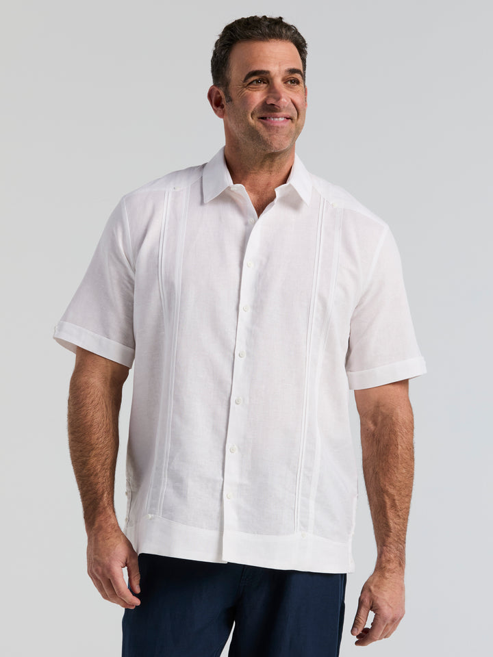Big & Tall Linen Blend Guayabera Shirt (Brilliant White) 