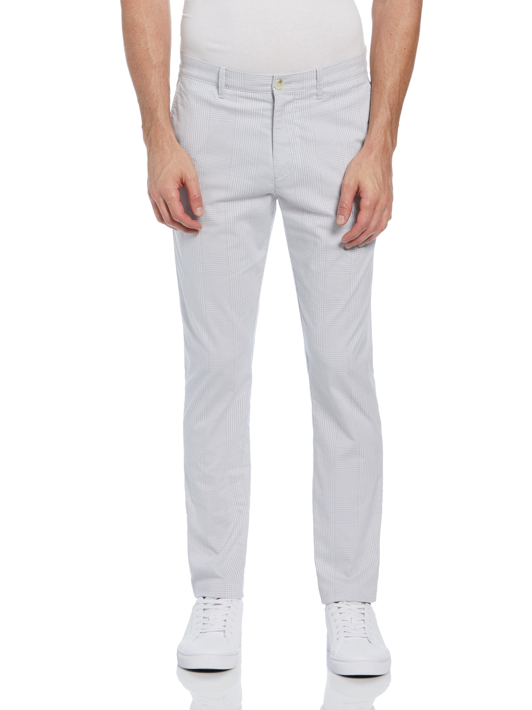 Cotton Blend Slim Fit Plaid Pants (Bright White) 