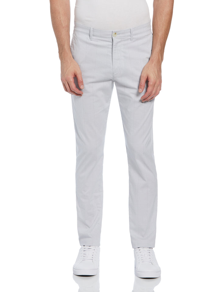 Cotton Blend Slim Fit Plaid Pants (Bright White) 