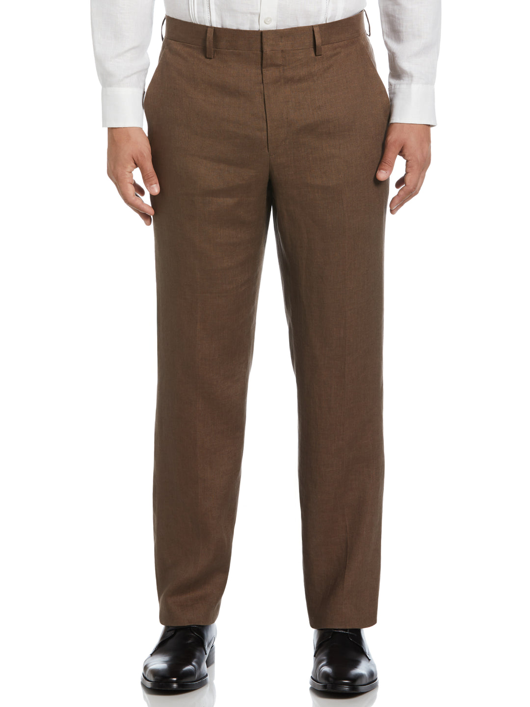 100% Linen Solid Flat Front Pant (Cappuccino) 