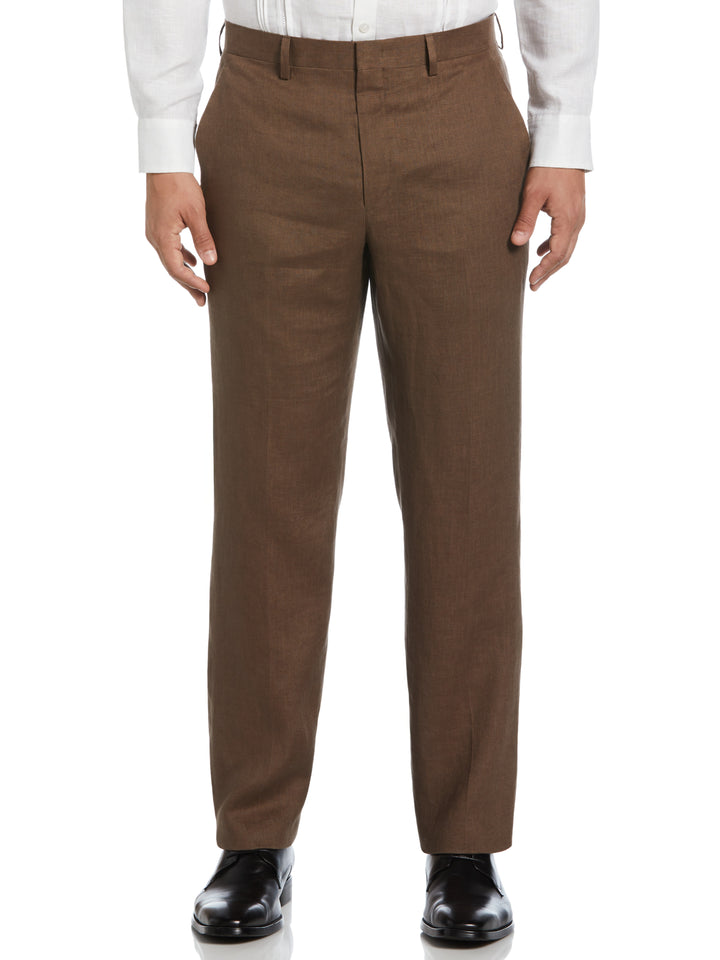 100% Linen Solid Flat Front Pant (Cappuccino) 