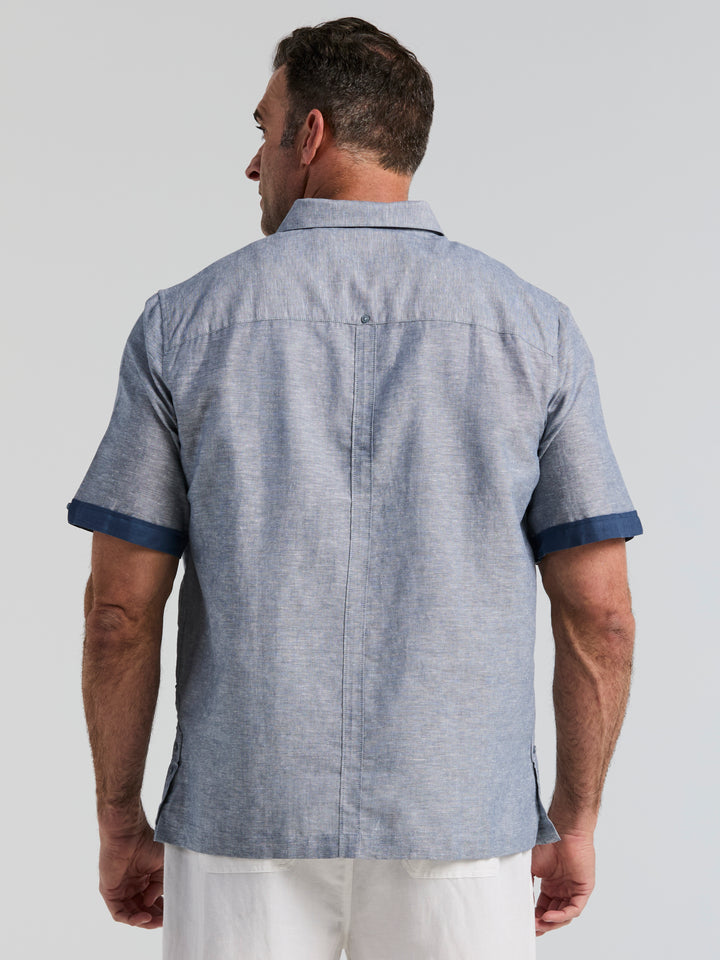 Big & Tall Linen Blend Guayabera Shirt (Ensign Blue) 