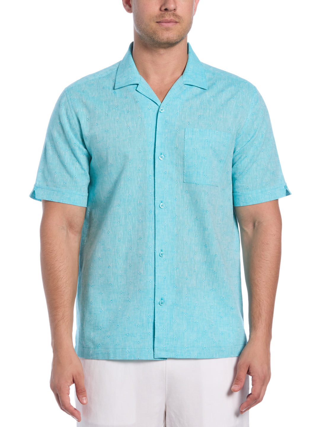 Linen Blend Diamond Dobby Print Shirt (Ceramic) 