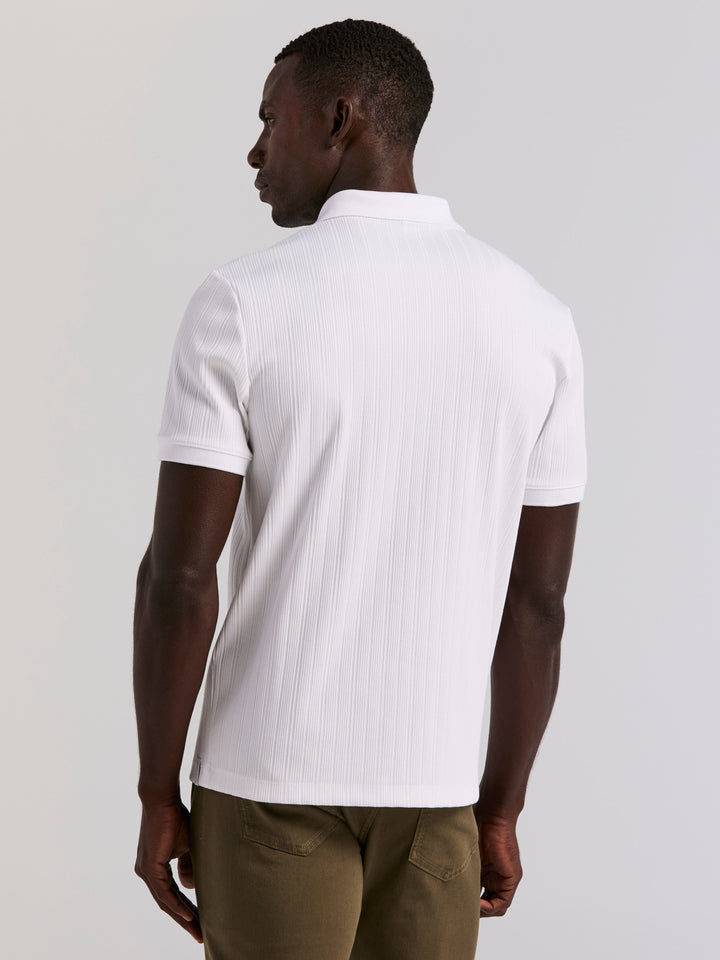 Vertical Rib Slim Fit Zip Polo Shirt (Bright White) 