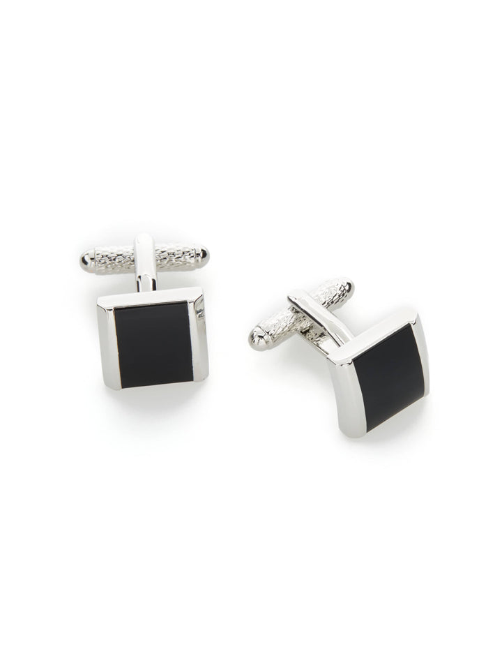 Black Square Silver Cufflinks (Blk) 