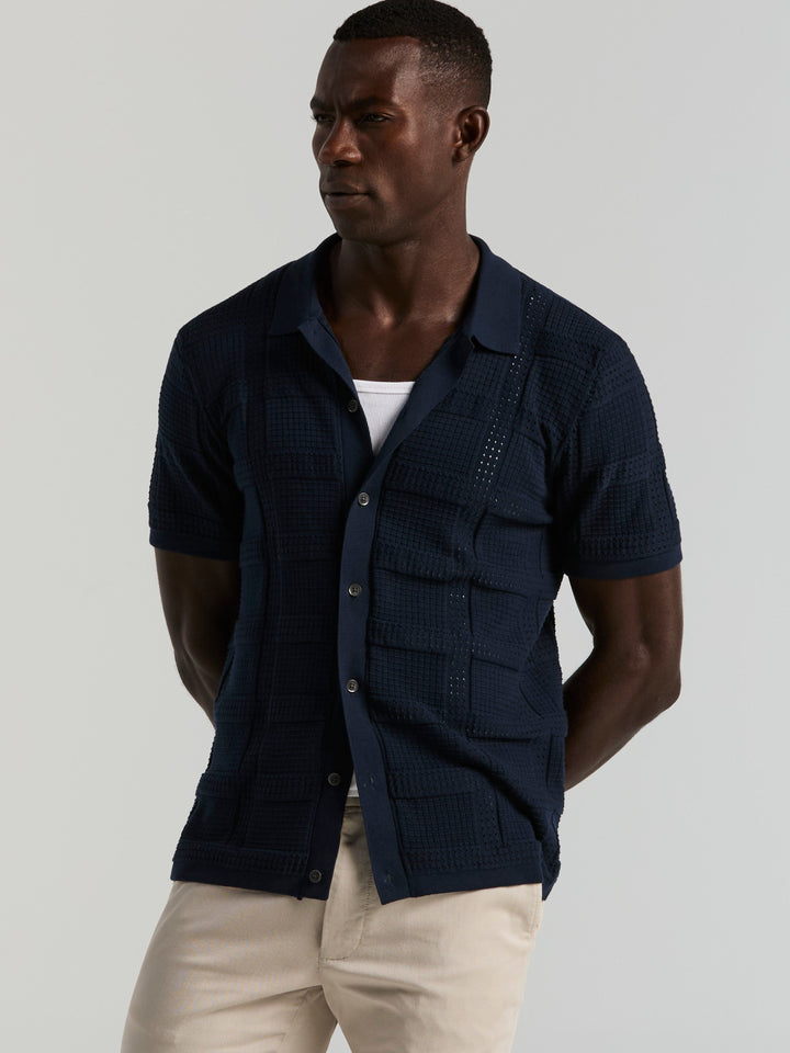 SS Open Stitch Jacquard Btn Front (Dark Sapphire) 