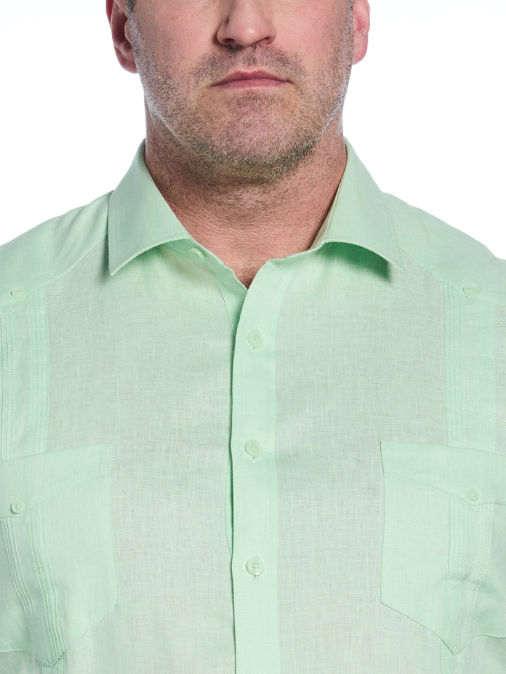 Big & Tall Linen Guayabera Shirt (Pastel Green) 