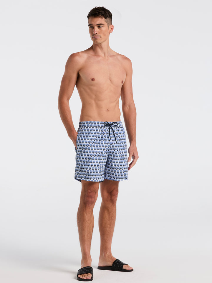 Medium Scale Print Swim Trunk (Dutch Blue) 