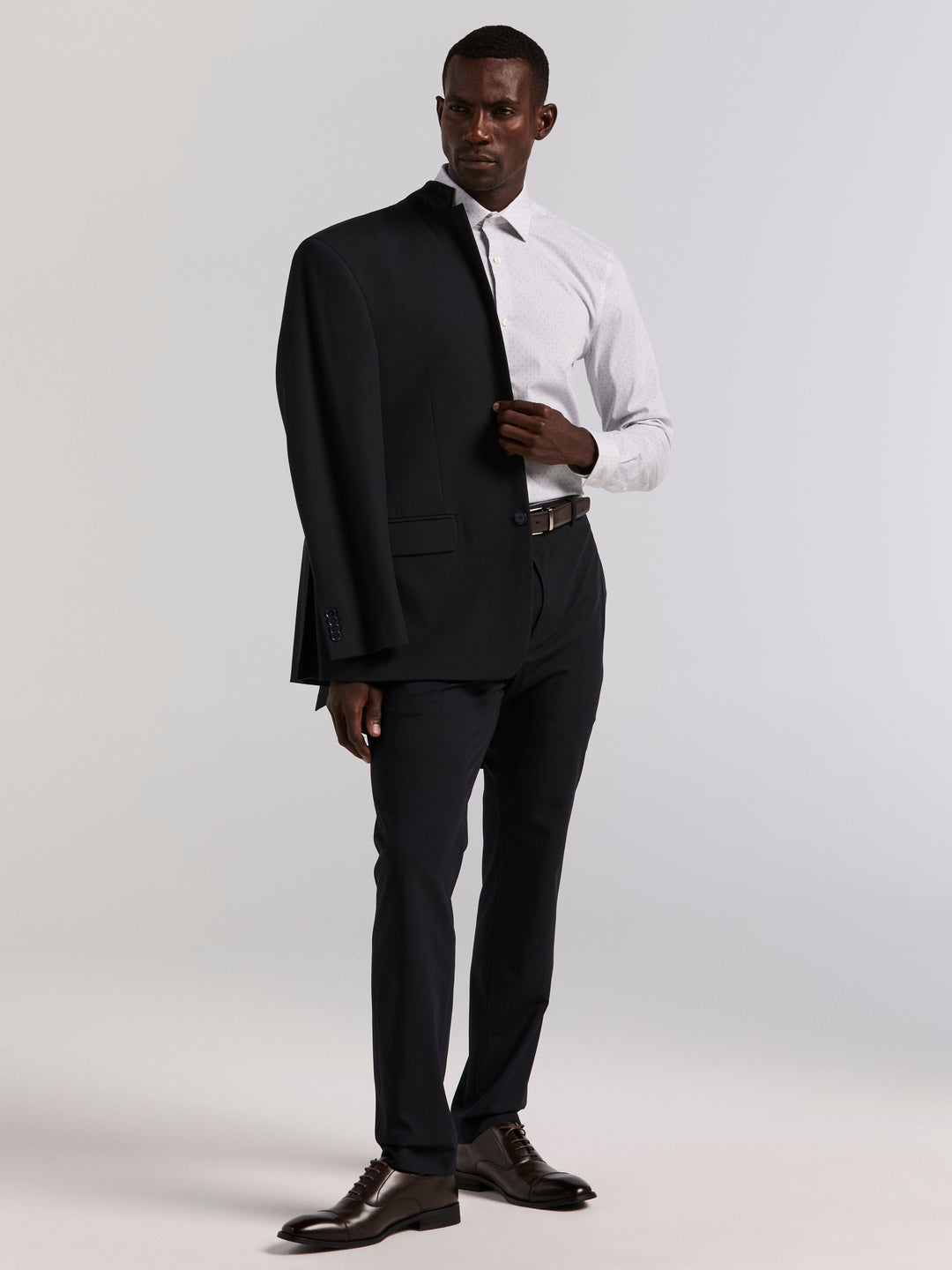 Dot Stripe Slim Fit Long Sleeve Dress Shirt (Bright White) 