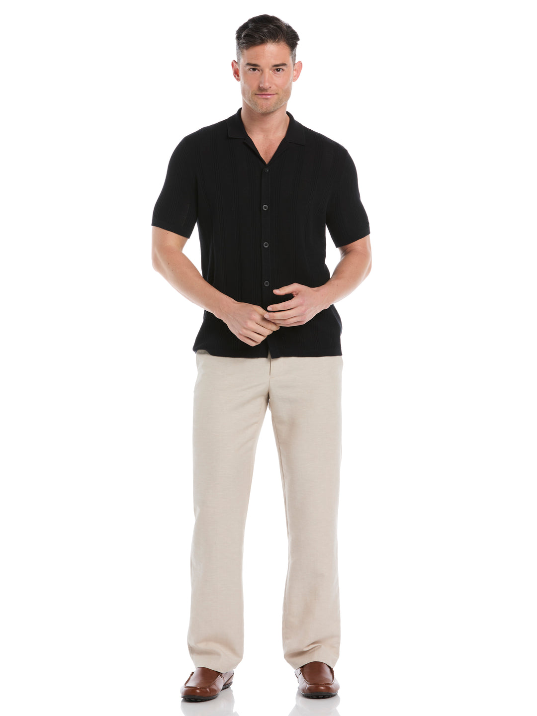 Mesh Stripe Short Sleeve Sweater (Jet Black) 