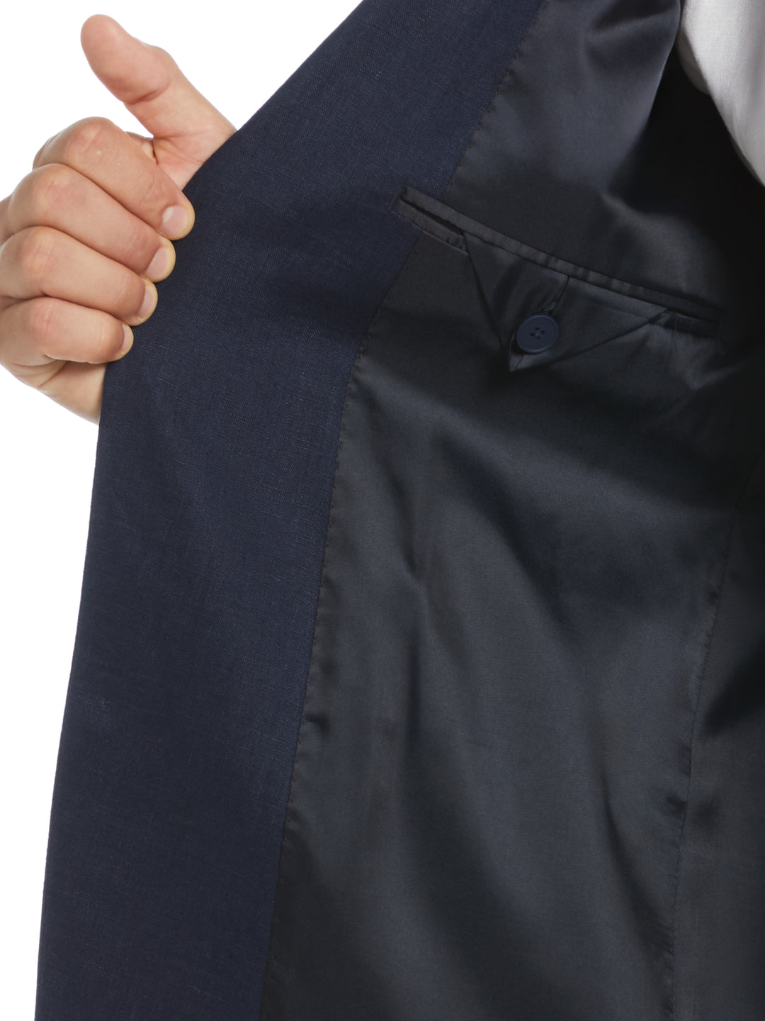 100% Linen Single-Breasted Suit Jacket (Navy) 