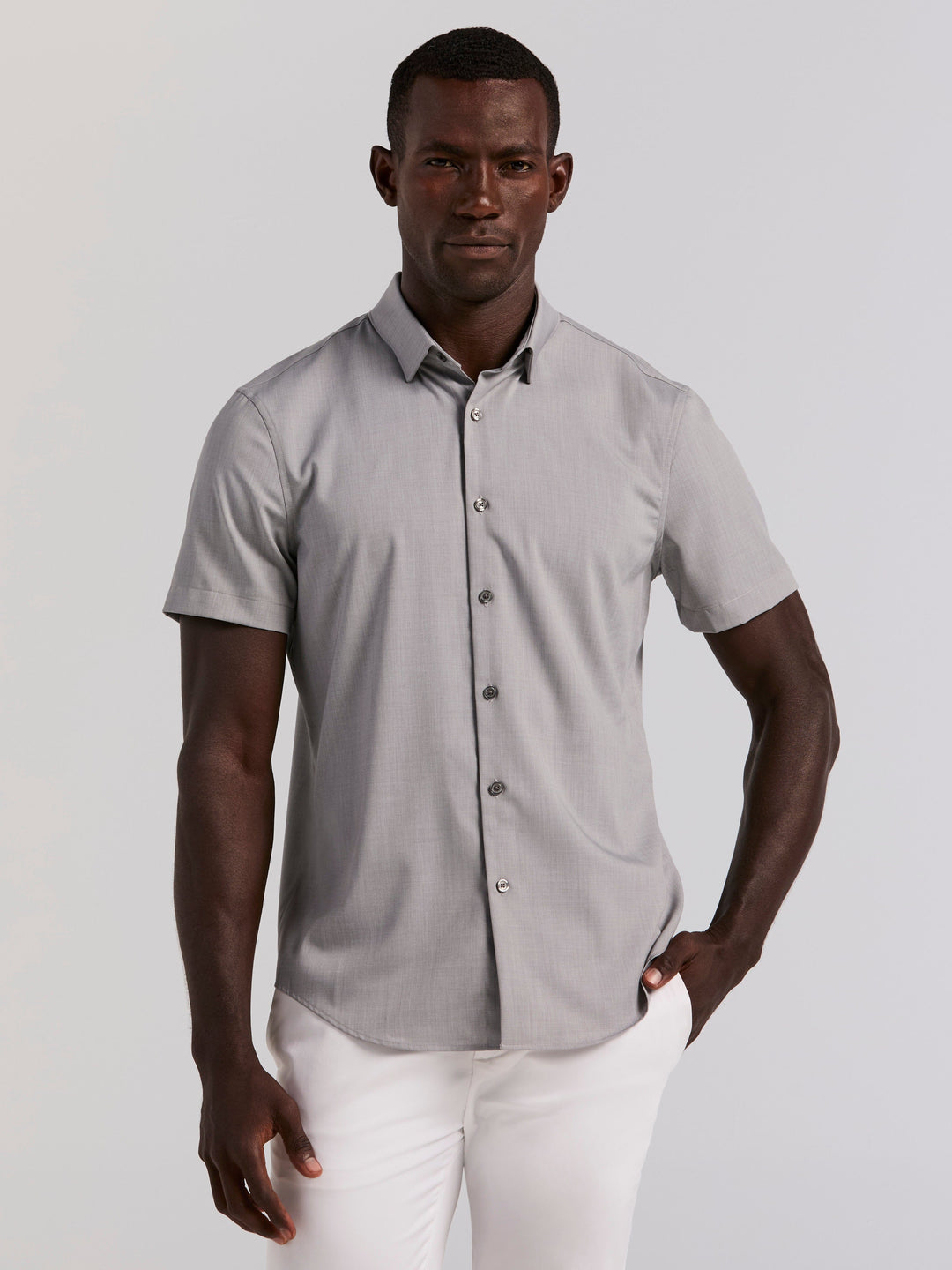 Slim Fit Short Sleeve Spread Collar Shirt (Chiseled Stone) 