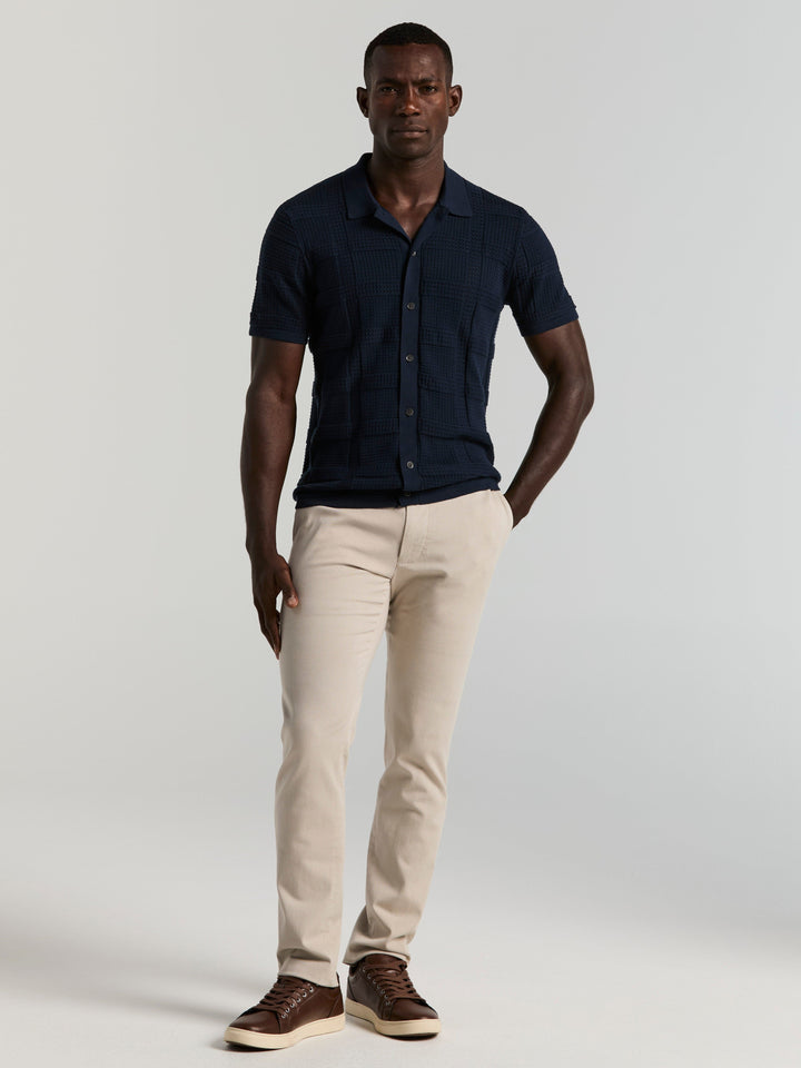 SS Open Stitch Jacquard Btn Front (Dark Sapphire) 