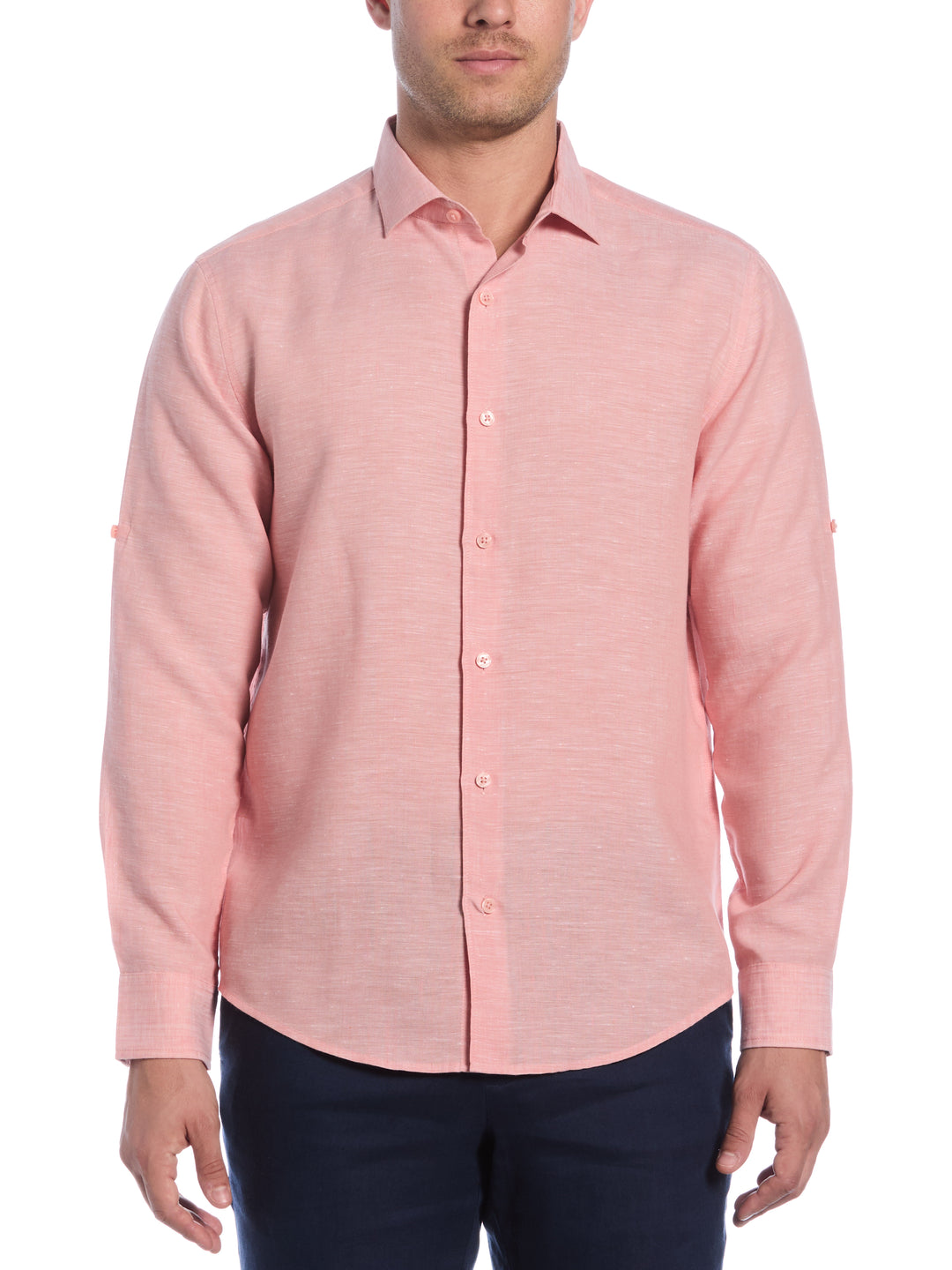 Linen Blend Wrinkle-Resistant Shirt (Terra Cotta) 