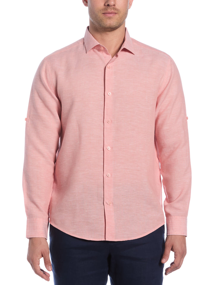 Linen Blend Wrinkle-Resistant Shirt (Terra Cotta) 
