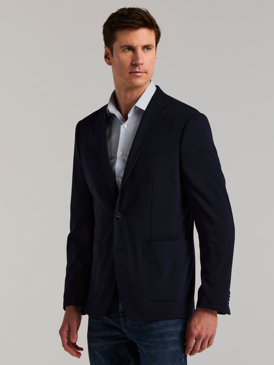 Slim Fit Seersucker Suit Jacket (Navy) 