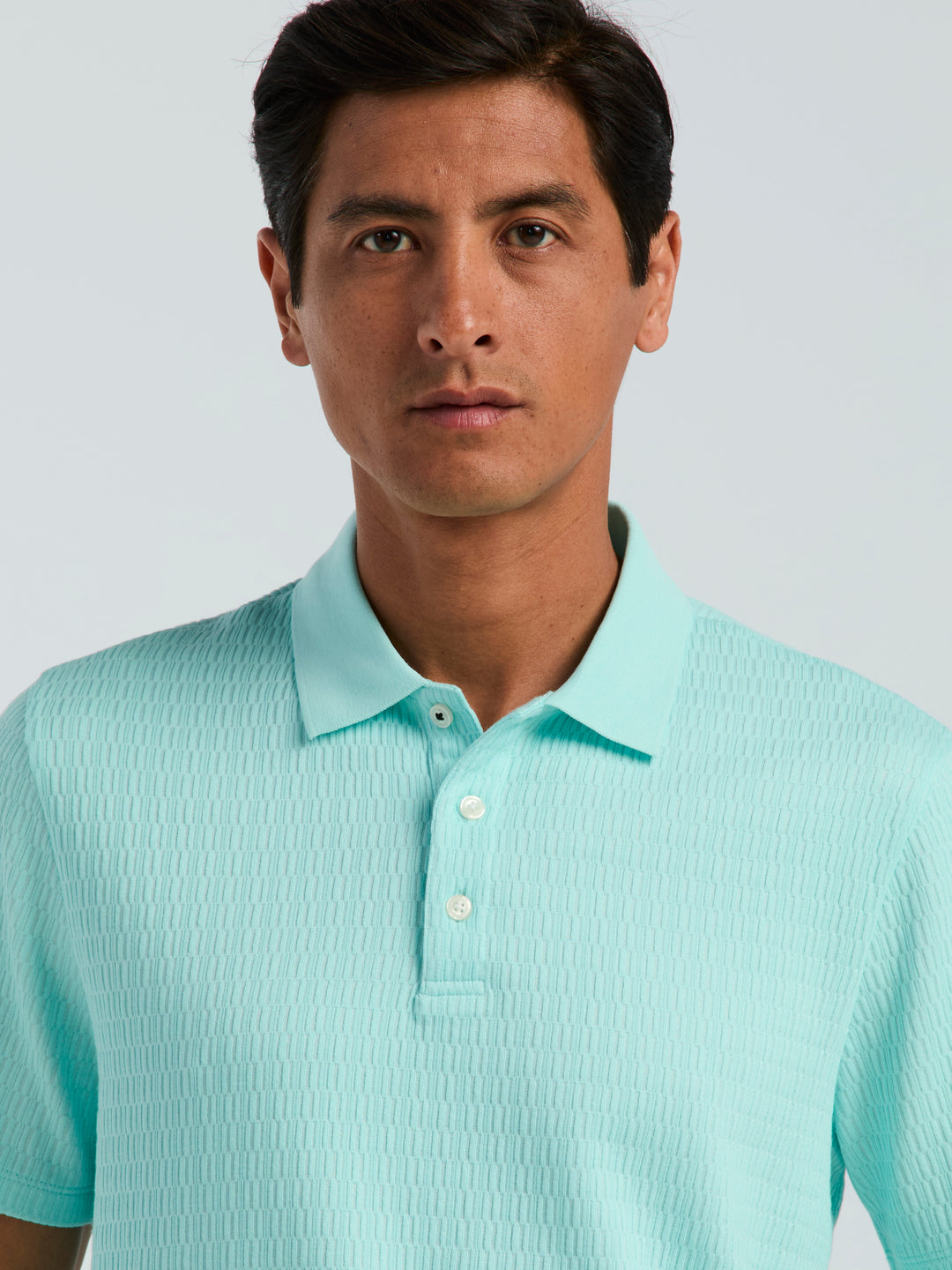 Geometric Jacquard Polo Shirt (Blue Tint) 