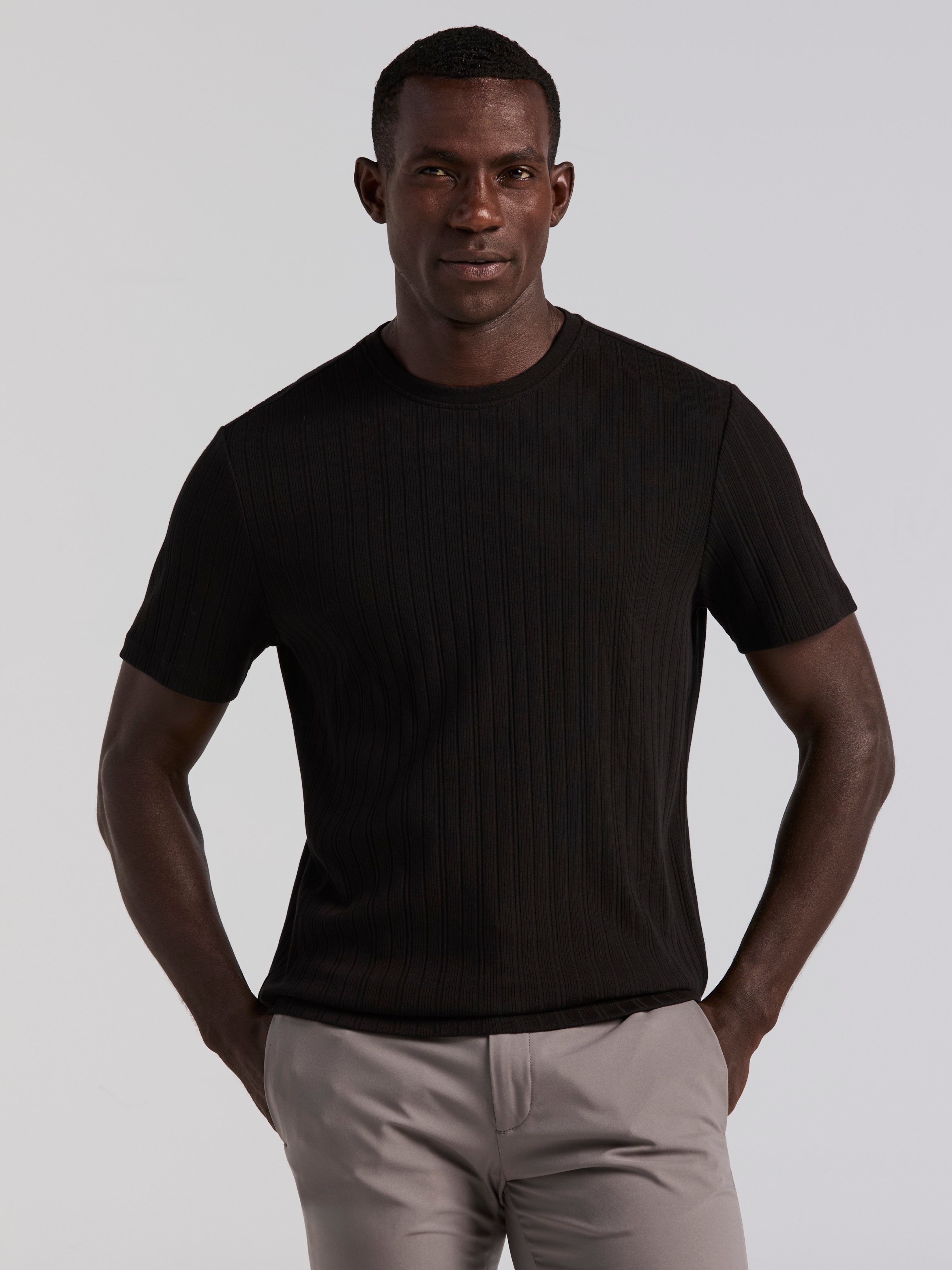 Textured Ribbed Crew Neck Tee – Perry Ellis