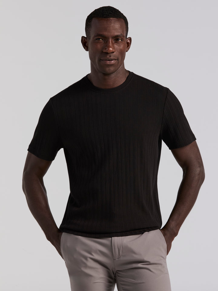 Textured Ribbed Crew Neck Tee (Black) 