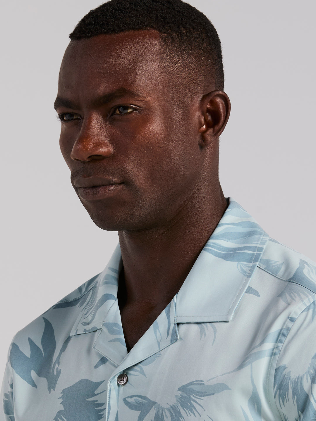 Camp Collar Floral Print Soft Touch Shirt (Cloud Blue) 