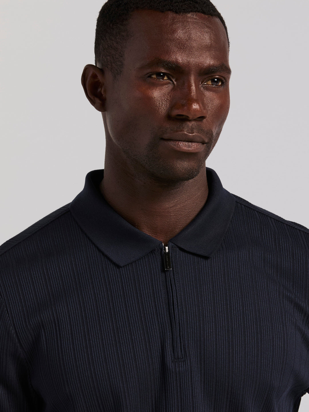 Vertical Rib Slim Fit Zip Polo Shirt (Dark Sapphire) 