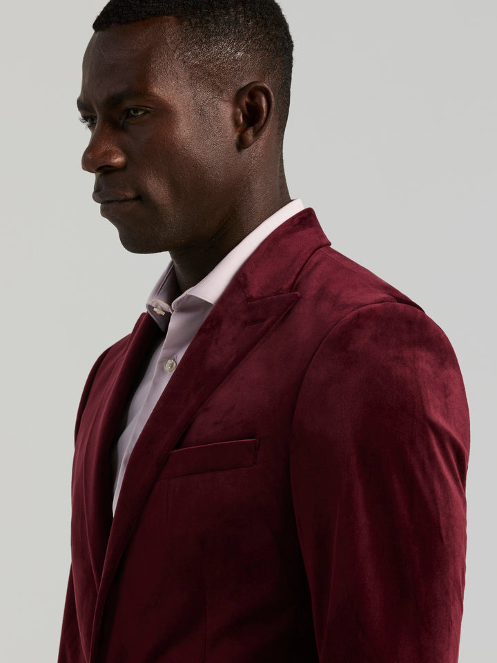Slim Peak Lapel Velvet Jacket (Zinfandel) 