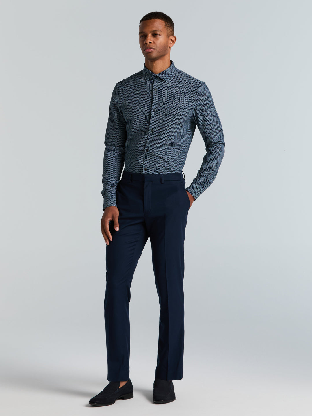 Slim Fit Diamond Geo Print Shirt (Dark Sapphire)