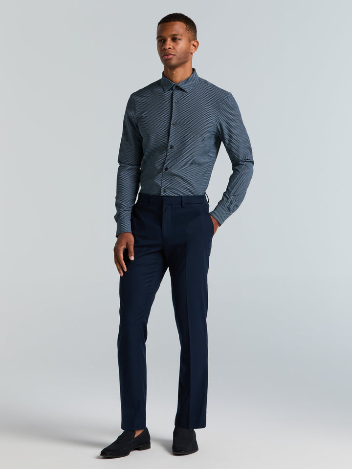 Slim Fit Diamond Geo Print Shirt (Dark Sapphire)