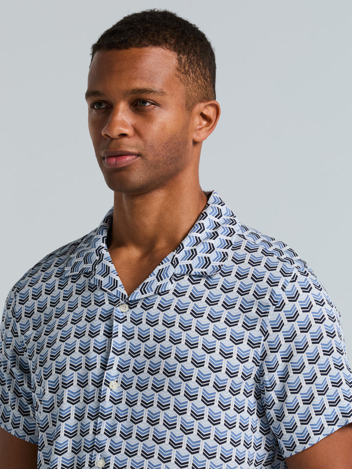 Dobby Print Camp Collar Shirt (Dutch Blue) 