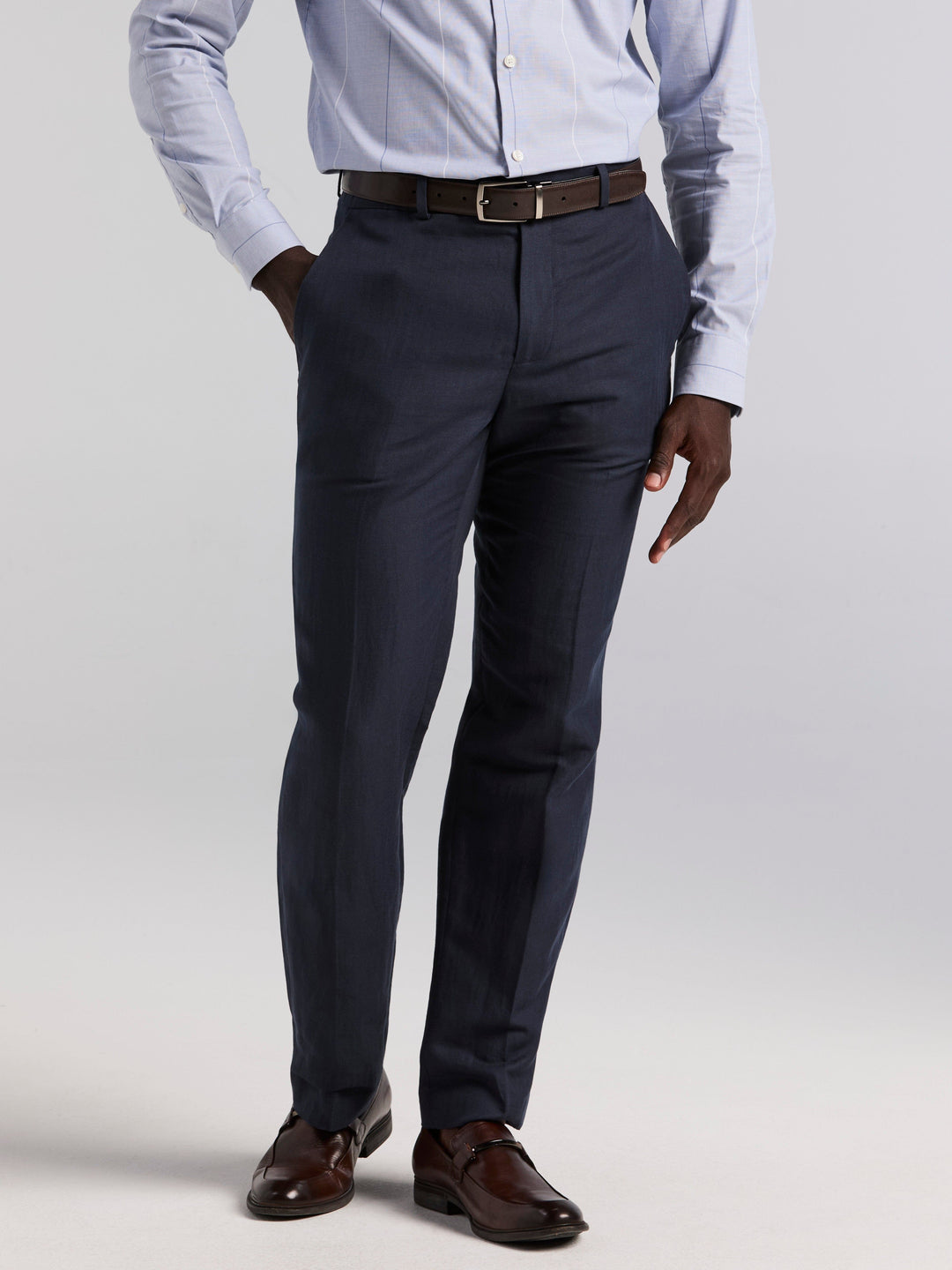 Linen Blend Herringbone Pant (Dark Sapphire) 